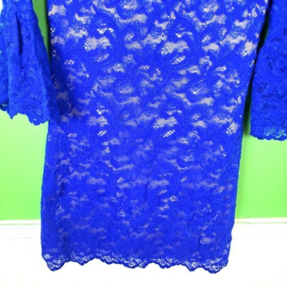 Eliza J Royal Blue Short Lace Bell Sleeve Dress Size 6 - Picture 5 of 13